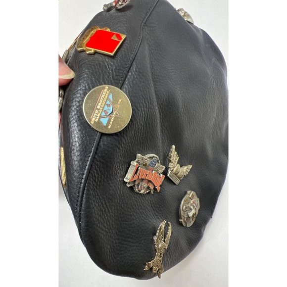 Harley Davidson Leather Cap with Pinback Pins Newsboy 2Large 26 Pins Vintage - Picture 14 of 14